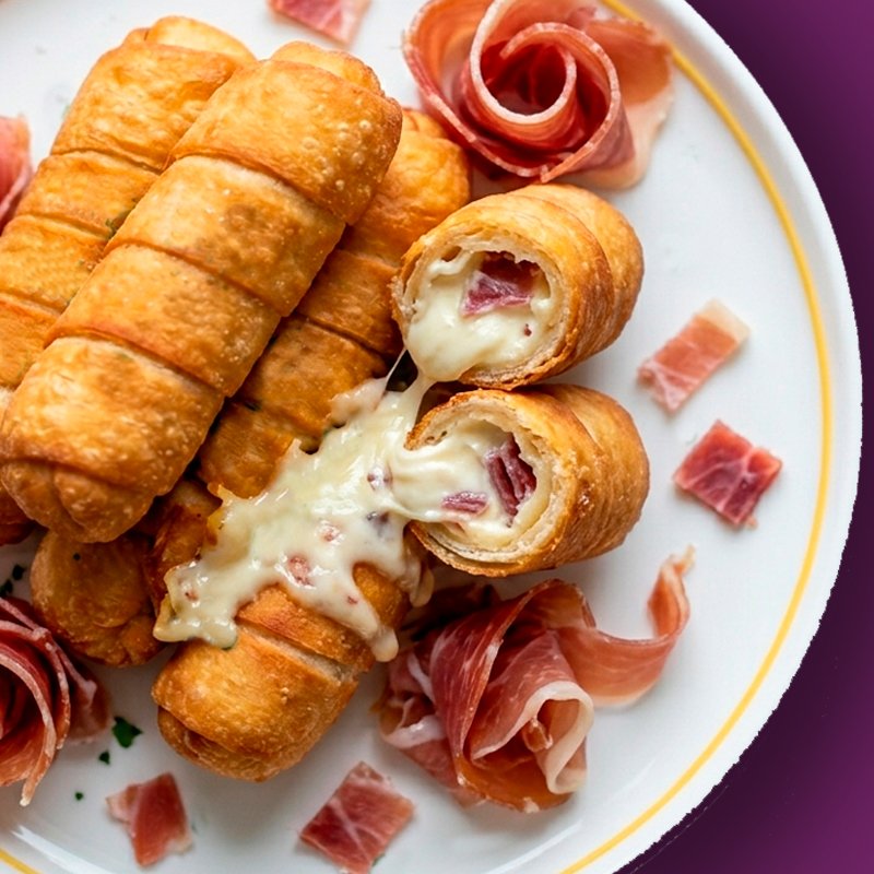 Tequeños de queso crema con jamón serrano (8 cm)